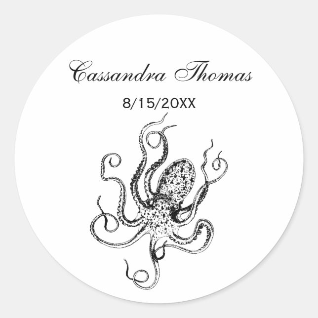 Vintage Stylized Octopus Drawing #1 Classic Round Sticker (Front)