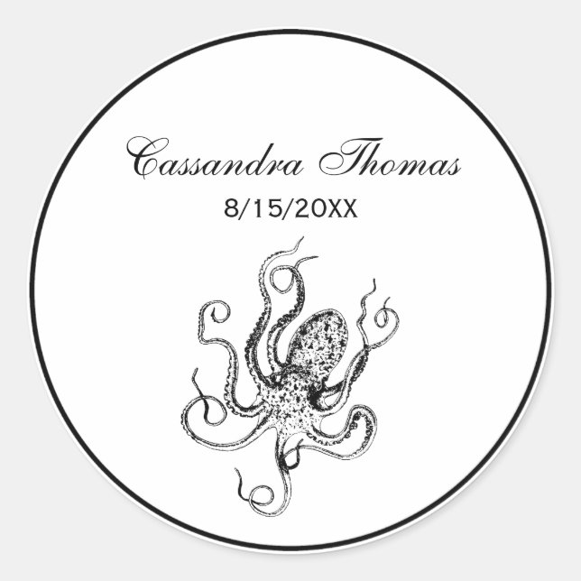 Vintage Stylized Octopus Drawing #1 Classic Round Sticker (Front)