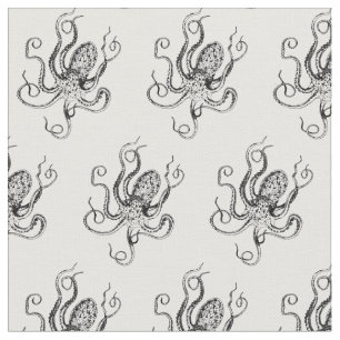Vintage Stylized Octopus Drawing #1 Fabric