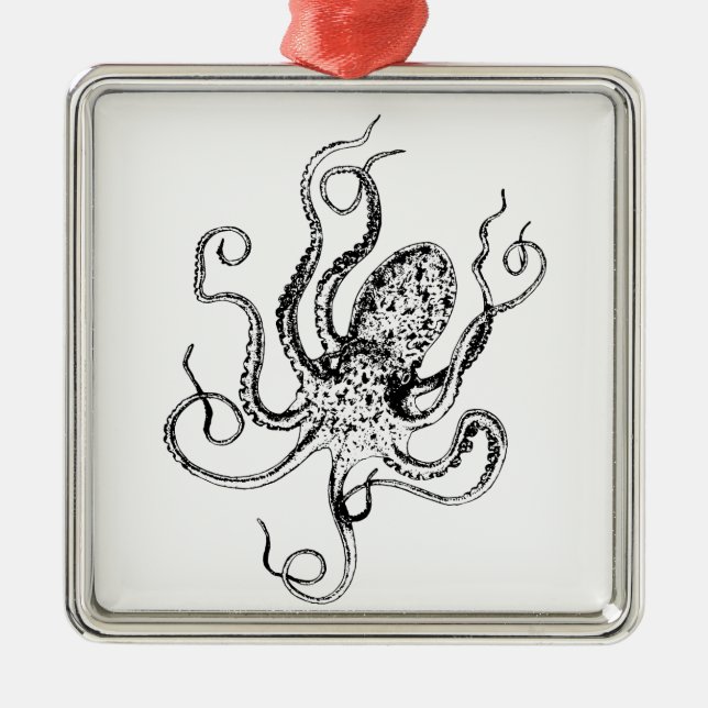 Vintage Stylized Octopus Drawing #1 Metal Ornament (Front)