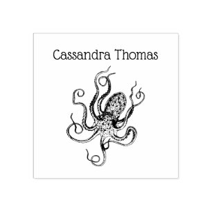 Vintage Stylized Octopus Drawing #1 Rubber Stamp