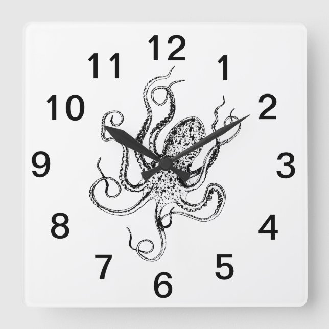 Vintage Stylized Octopus Drawing #1 Square Wall Clock (Front)