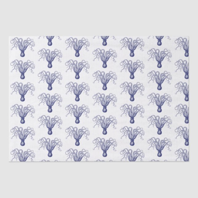 Vintage Stylized Octopus Drawing #8 Blue Tissue Paper (Front)