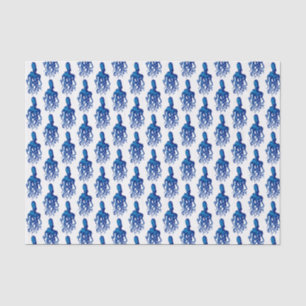 Vintage Stylized Octopus Drawing Head Up Blue Tissue Paper