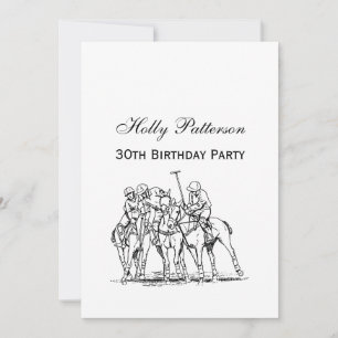 Vintage Stylized Polo Match Drawing #1 Black Invitation