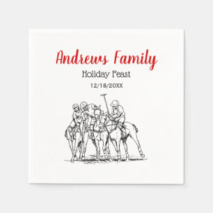 Vintage Stylized Polo Match Drawing #1 Black Napkin