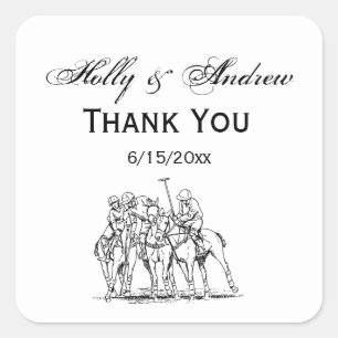 Vintage Stylized Polo Match Drawing #1 Black Square Sticker