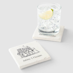 Vintage Stylized Polo Match Drawing #1 Black Stone Coaster