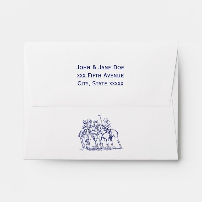 Vintage Stylized Polo Match Drawing #1 Blue Envelope (Back (Top Flap))
