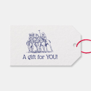 Vintage Stylized Polo Match Drawing #1 Blue Gift Tags