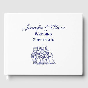 Vintage Stylized Polo Match Drawing #1 Blue Guest Book