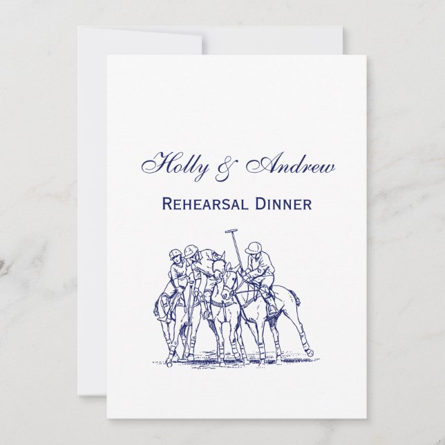 Vintage Stylized Polo Match Drawing #1 Blue Invitation (Front)