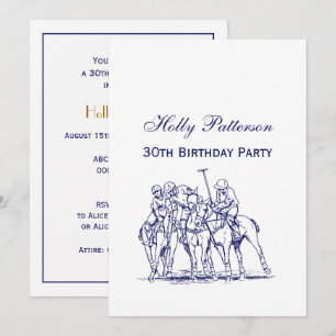 Vintage Stylized Polo Match Drawing #1 Blue Invitation