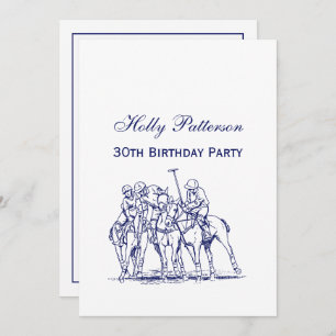 Vintage Stylized Polo Match Drawing #1 Blue Invitation