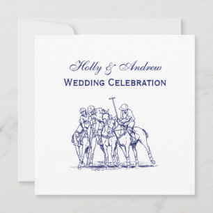 Vintage Stylized Polo Match Drawing #1 Blue Invitation