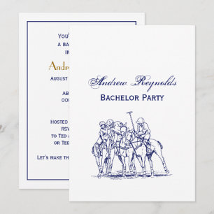 Vintage Stylized Polo Match Drawing #1 Blue Invitation