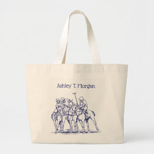 Vintage Stylized Polo Match Drawing #1 Blue Large Tote Bag