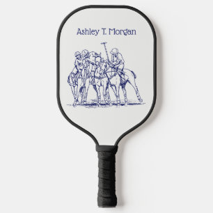 Vintage Stylized Polo Match Drawing #1 Blue Pickleball Paddle