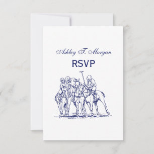 Vintage Stylized Polo Match Drawing #1 Blue RSVP Card