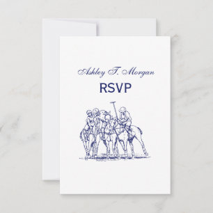 Vintage Stylized Polo Match Drawing #1 Blue RSVP Card