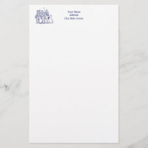 Vintage Stylized Polo Match Drawing #1 Blue Stationery