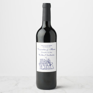 Vintage Stylized Polo Match Drawing #1 Blue Wine Label