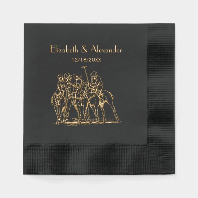 Vintage Stylized Polo Match Drawing #1 Foil Napkins (Front)