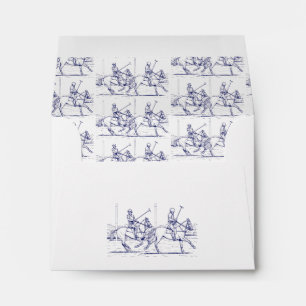 Vintage Stylized Polo Match Drawing #2 Blue Envelo Envelope