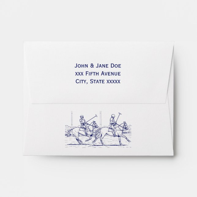 Vintage Stylized Polo Match Drawing #2 Blue Envelope (Back (Top Flap))