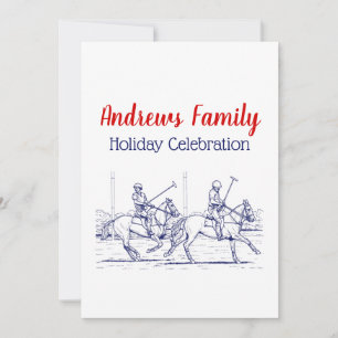 Vintage Stylized Polo Match Drawing #2 Blue Invitation