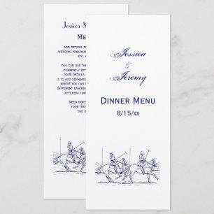 Vintage Stylized Polo Match Drawing #2 Blue Menu Invitation