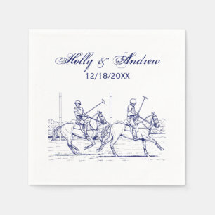 Vintage Stylized Polo Match Drawing #2 Blue Napkin