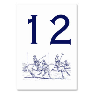 Vintage Stylized Polo Match Drawing #2 Blue Table Number
