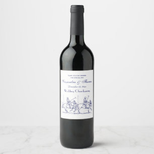 Vintage Stylized Polo Match Drawing #2 Blue Wine Label