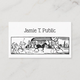 Vintage Stylized Polo Match Drawing #3 Black Business Card
