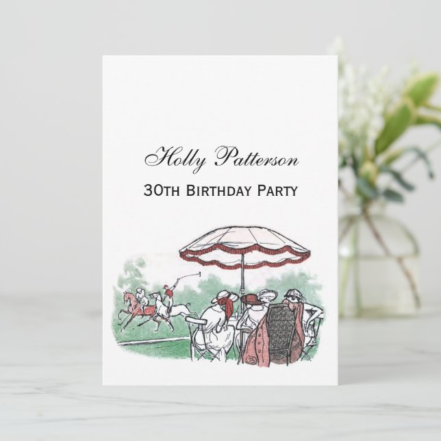 Vintage Stylized Polo Match Ladies Lunch Drawing Invitation (Standing Front)