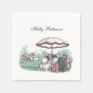 Vintage Stylized Polo Match Ladies Lunch Drawing Napkin