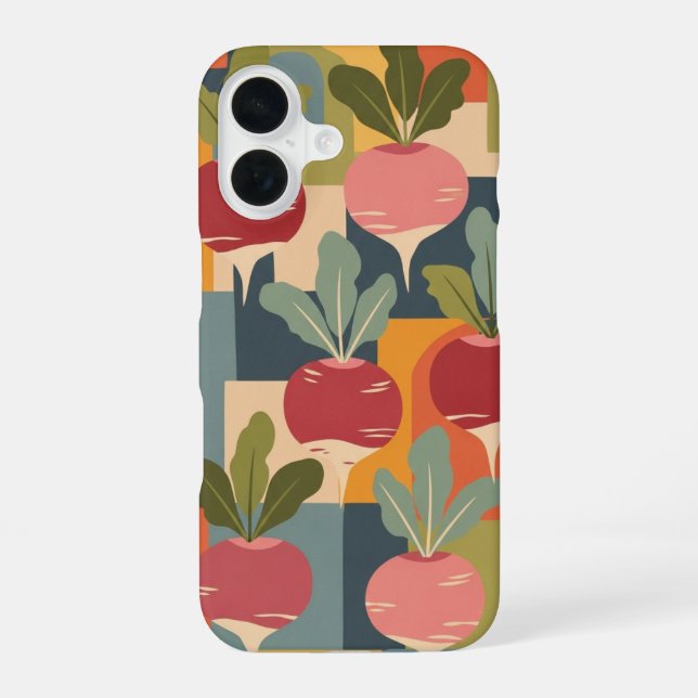 Vintage Stylized Radish Pattern iPhone 16 Case (Back)