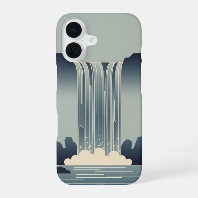 Vintage Stylized Waterfall iPhone 16 Case (Back)