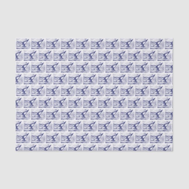 Vintage Stylized Whale Tail Drawing Blue Tissue Paper (Front)