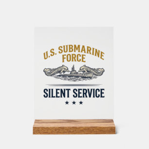 Vintage Submarine Force Silent Service Vector Desi Acrylic Sign