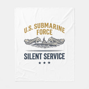 Vintage Submarine Force Silent Service Vector Desi Fleece Blanket