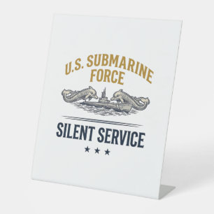 Vintage Submarine Force Silent Service Vector Desi Pedestal Sign