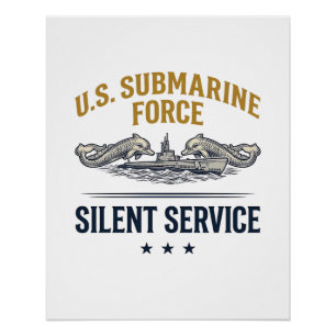 Vintage Submarine Force Silent Service Vector Desi Poster