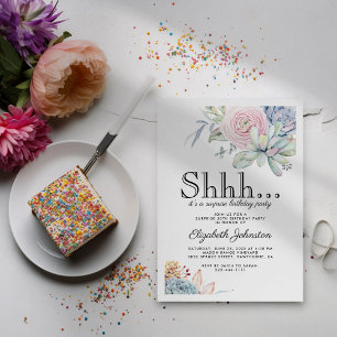 Vintage Succulent Floral Surprise Birthday Party Invitation