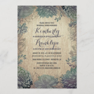 Vintage Succulents Rustic Rehearsal Dinner Invitation