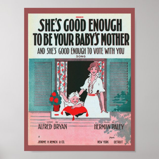 Vintage Suffragette Sheet Music Cover 1916 Poster (Front)