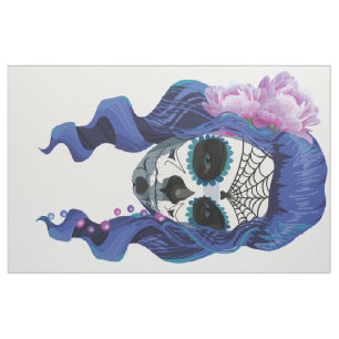 Vintage sugar skull girl with roses fabric