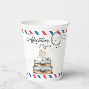 Vintage Suitcase Baby Shower Boy Adventure Postal Paper Cups