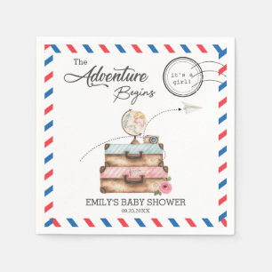 Vintage Suitcase Baby Shower Girl Adventure Postal Napkin